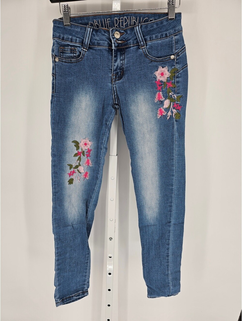 Blue Republic Womens Sz 0 Skinny Leg Blue Jeans Floral Embroidered